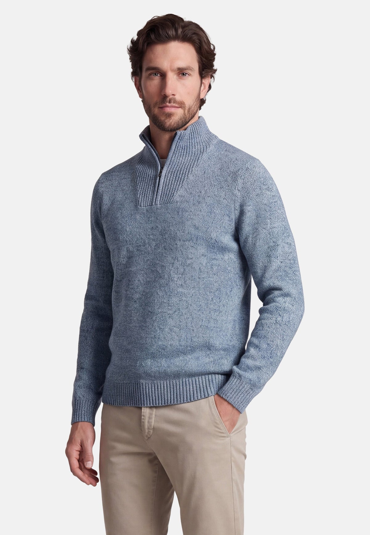 STRICK ZIP TROYER – Hellblau – Ansicht 1